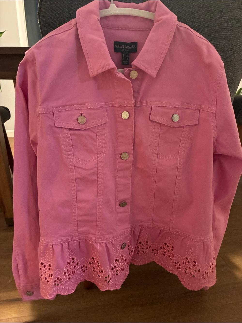Susan Graver Pink Eyelet-Hem Jean Jacket